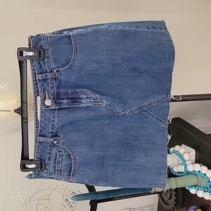 Pacsun Light Wash Blue Denim Jean Skirt, Raw Hem, Button/Zipper Closure Size 25